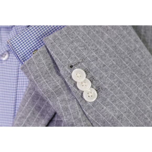 Paul Taylor Gray Pinstripe Jersey Knit Cotton Patch Pocket Blazer Jacket 36R - Picture 7 of 10